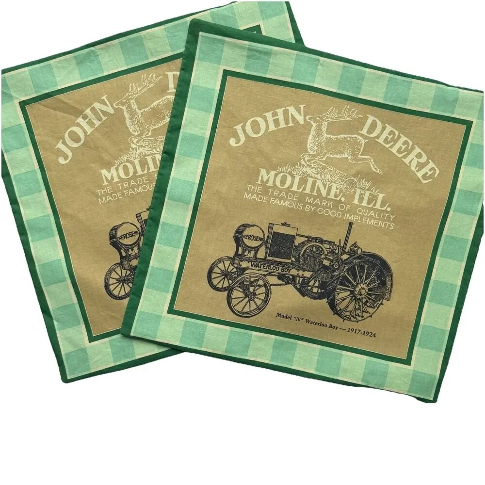 Two Handmade Vtg John Deere Decorative Throw Pillow Covers Double Sided 15x15